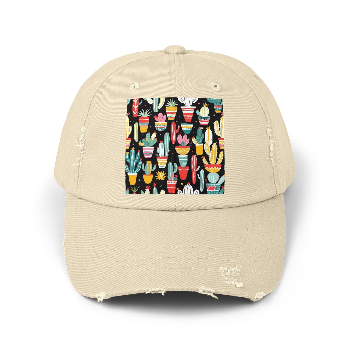 Cotton Twill Unisex Distressed Cap - Blooming Cacti