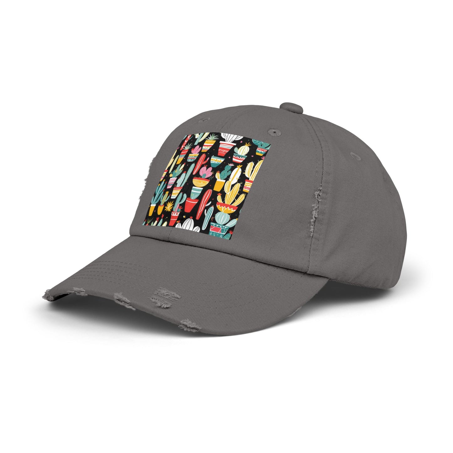 Cotton Twill Unisex Distressed Cap - Blooming Cacti