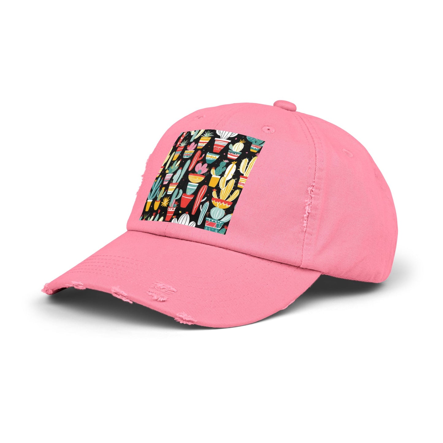 Cotton Twill Unisex Distressed Cap - Blooming Cacti