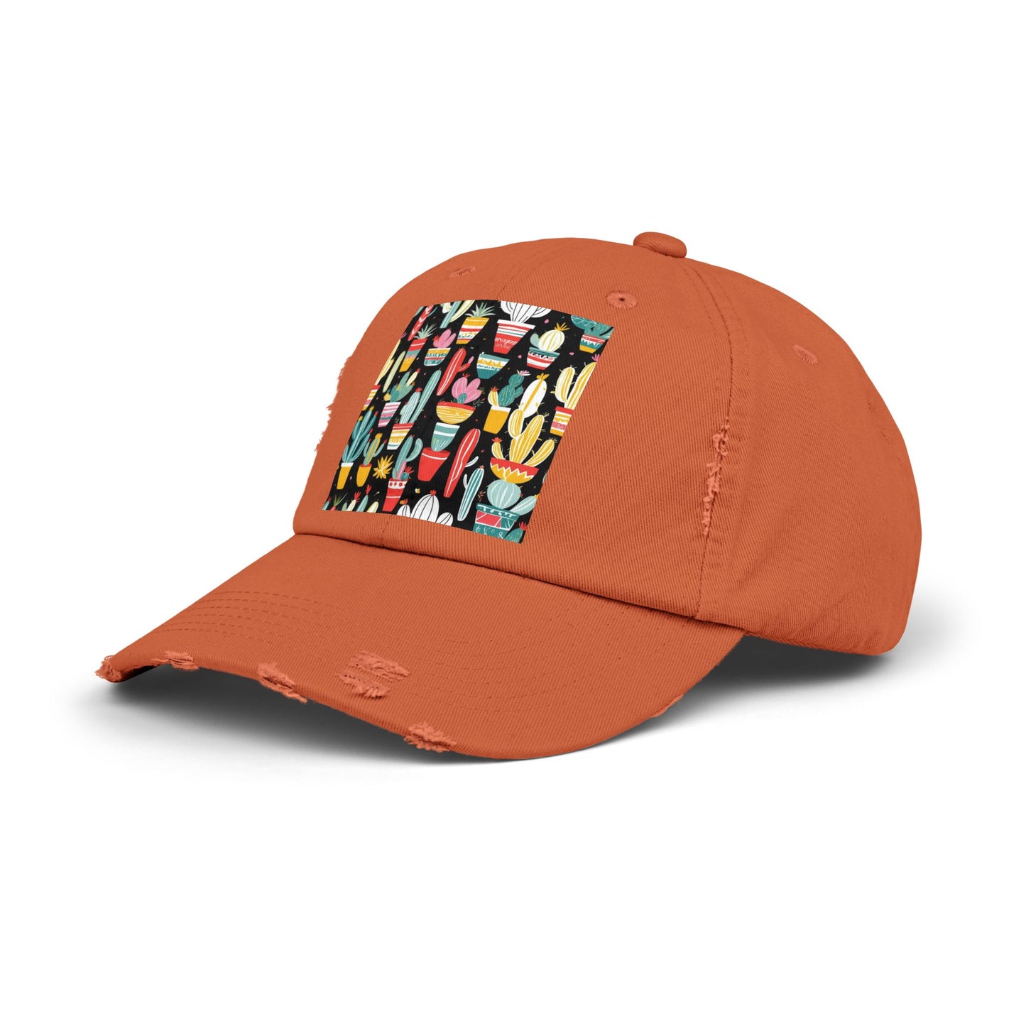 Cotton Twill Unisex Distressed Cap - Blooming Cacti