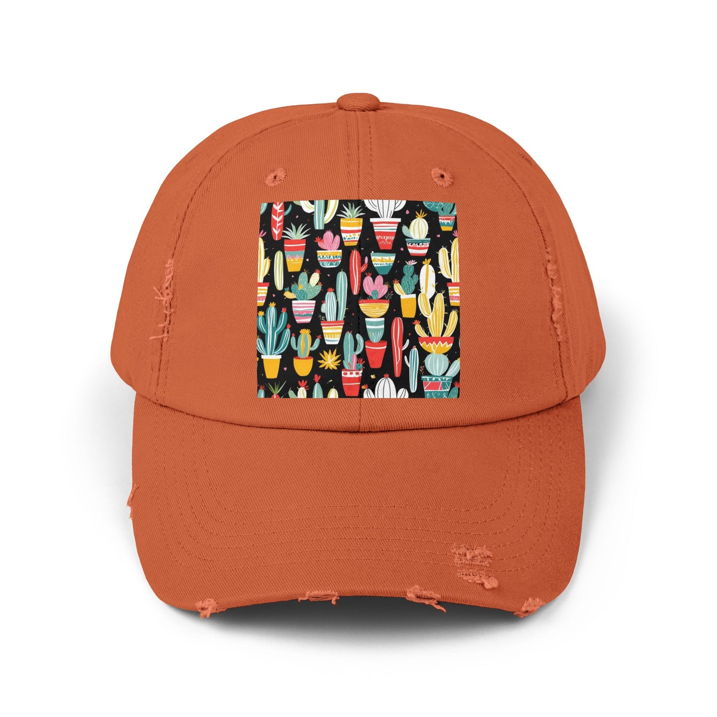 Cotton Twill Unisex Distressed Cap - Blooming Cacti