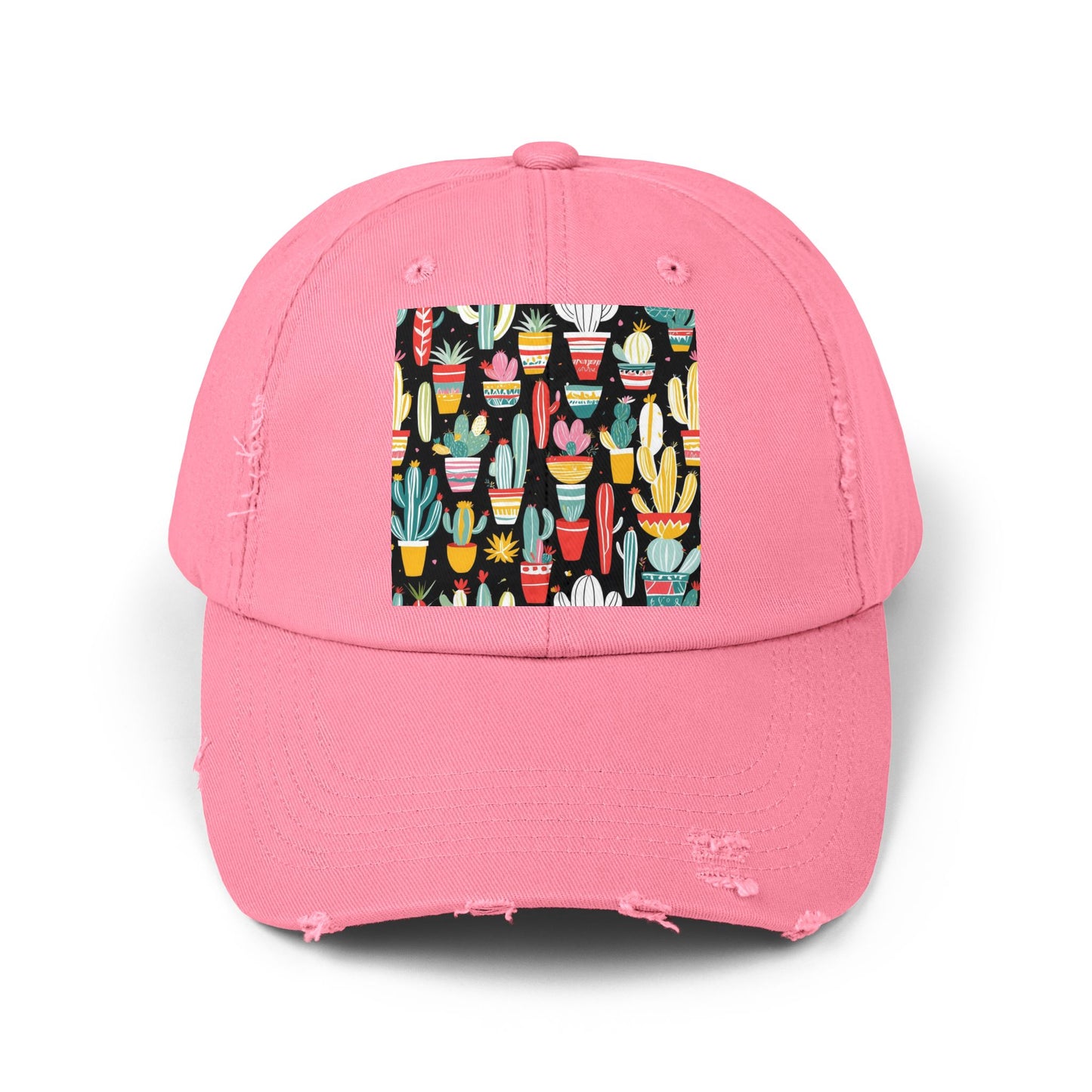 Cotton Twill Unisex Distressed Cap - Blooming Cacti