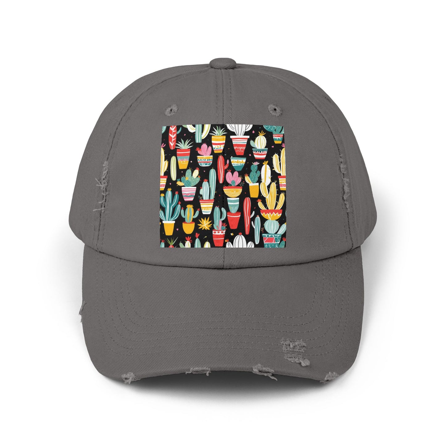 Cotton Twill Unisex Distressed Cap - Blooming Cacti