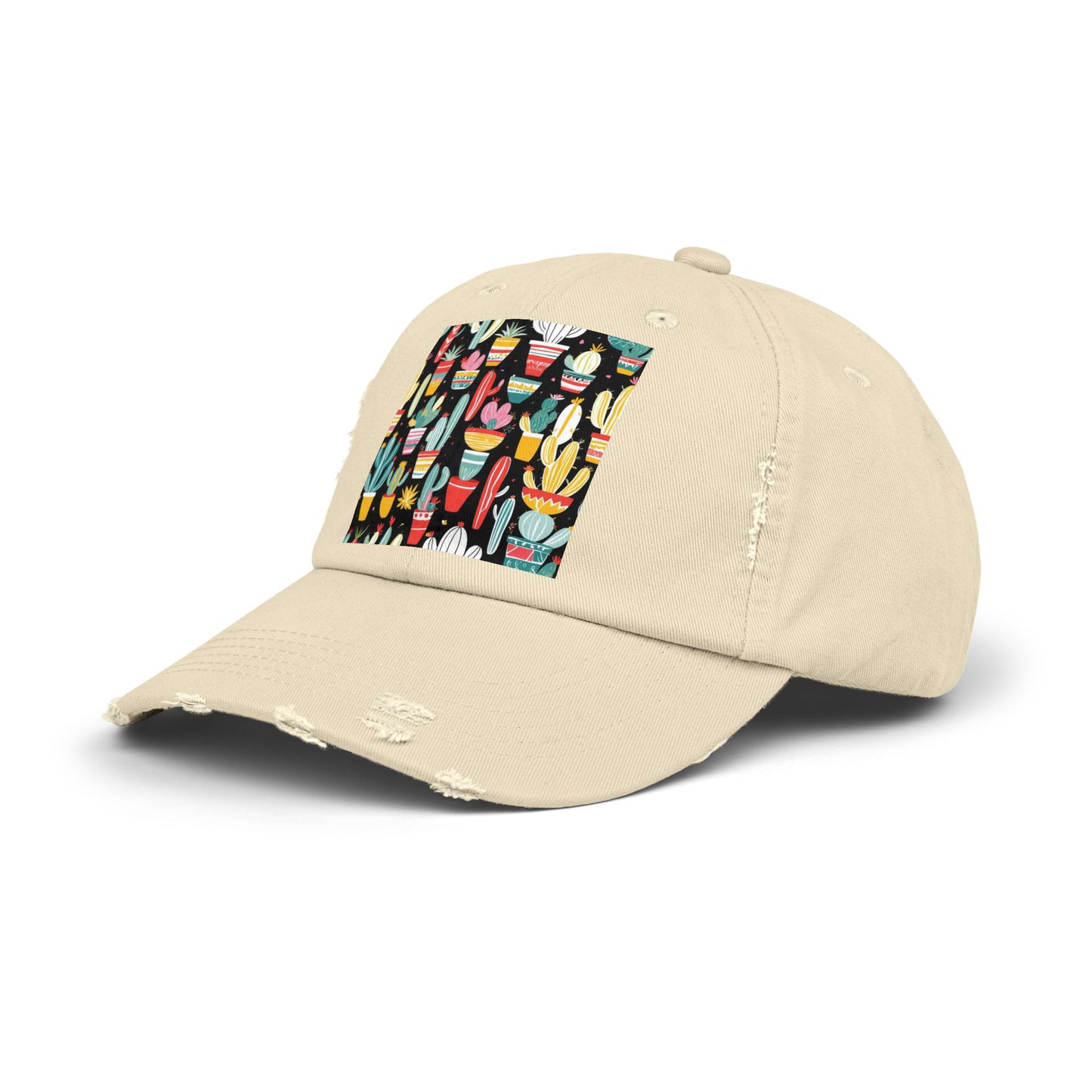 Cotton Twill Unisex Distressed Cap - Blooming Cacti