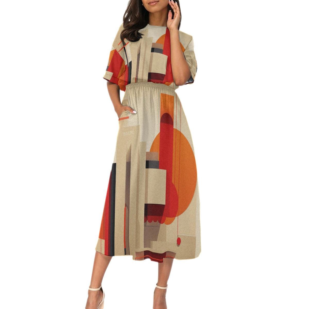 Women's Elastic Waist Dress-Sunset - Elementologie