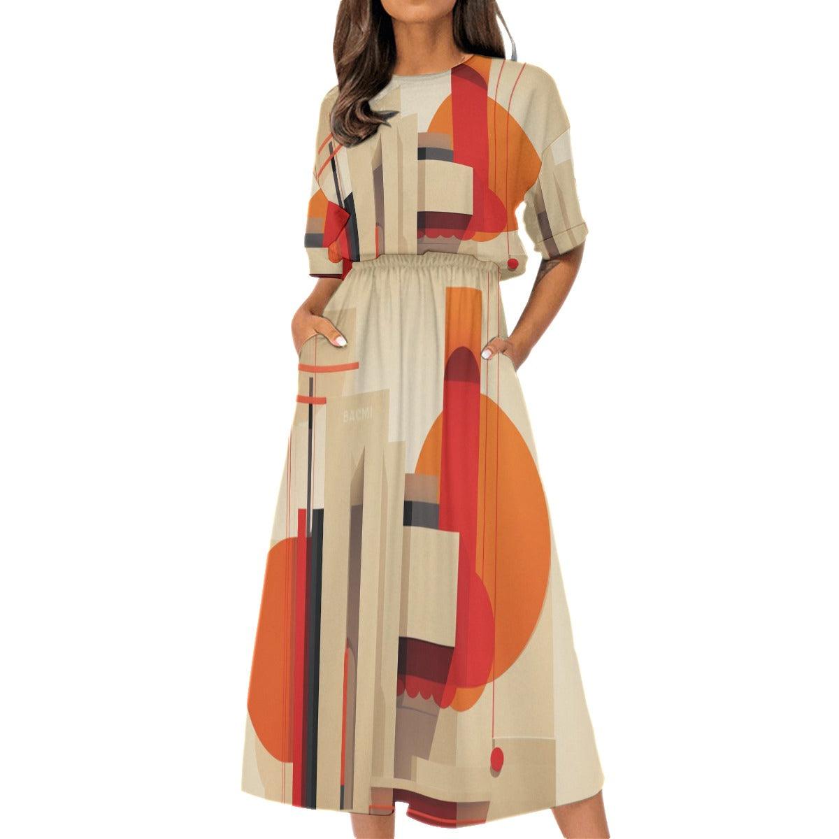 Women's Elastic Waist Dress-Sunset - Elementologie