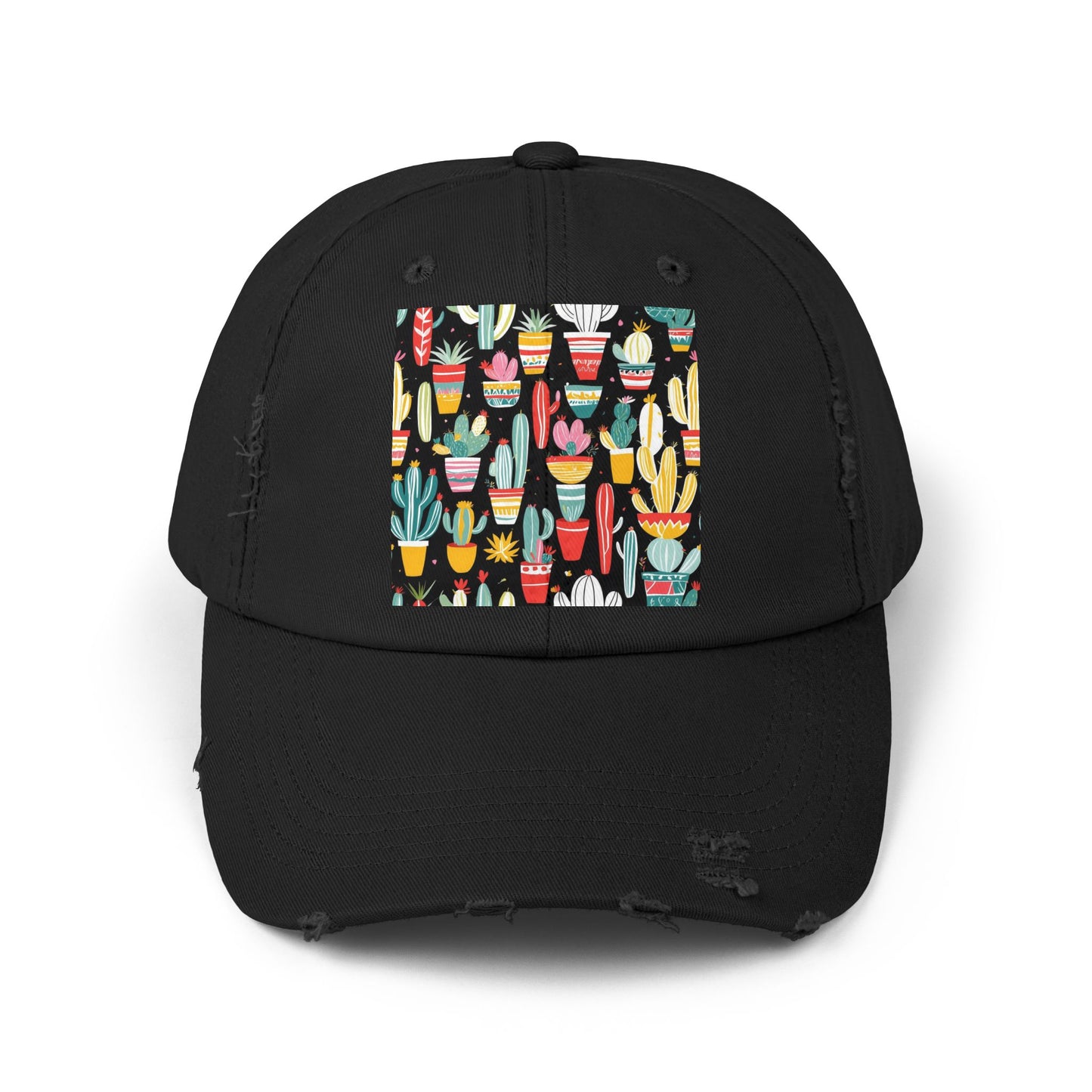 Cotton Twill Unisex Distressed Cap - Blooming Cacti