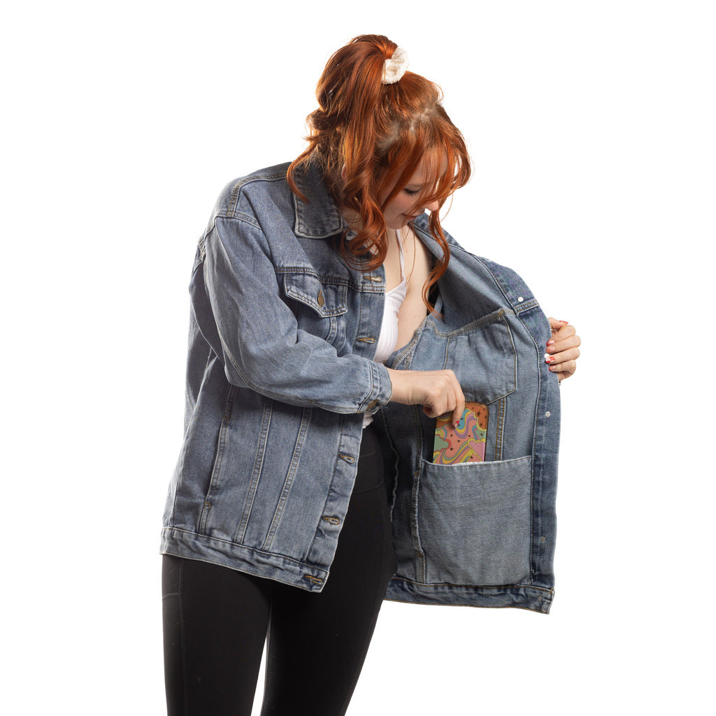 Women's Oversized Denim Jacket | Cyanotype Mushroom Print