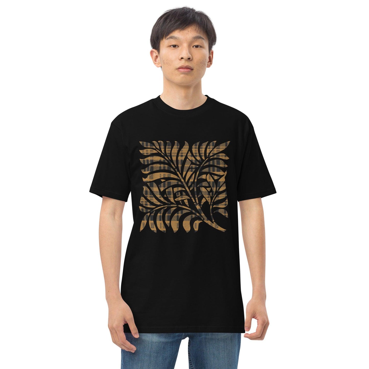 Unisex premium heavyweight tee-Gold Tartan Plaid Graphic - Elementologie