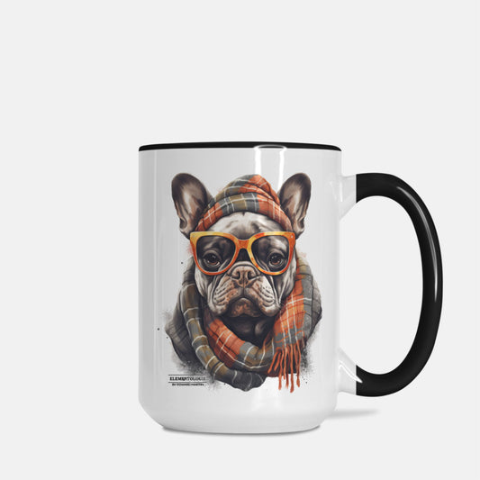 Frenchie Mug Deluxe 15oz. (Black + White)-Albert