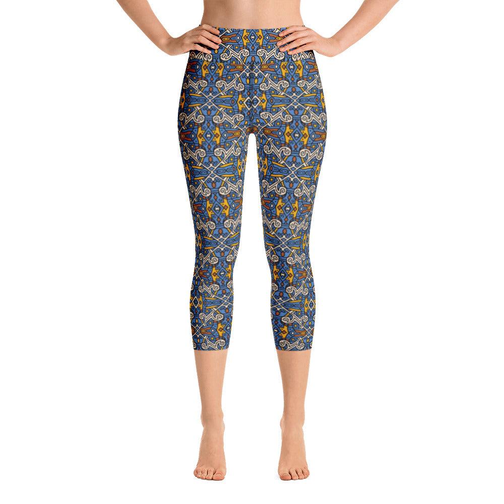 Yoga Capri Leggings-Blue Safari Collection - Premium  from Elementologie - Just $44.95! Shop now at Elementologie