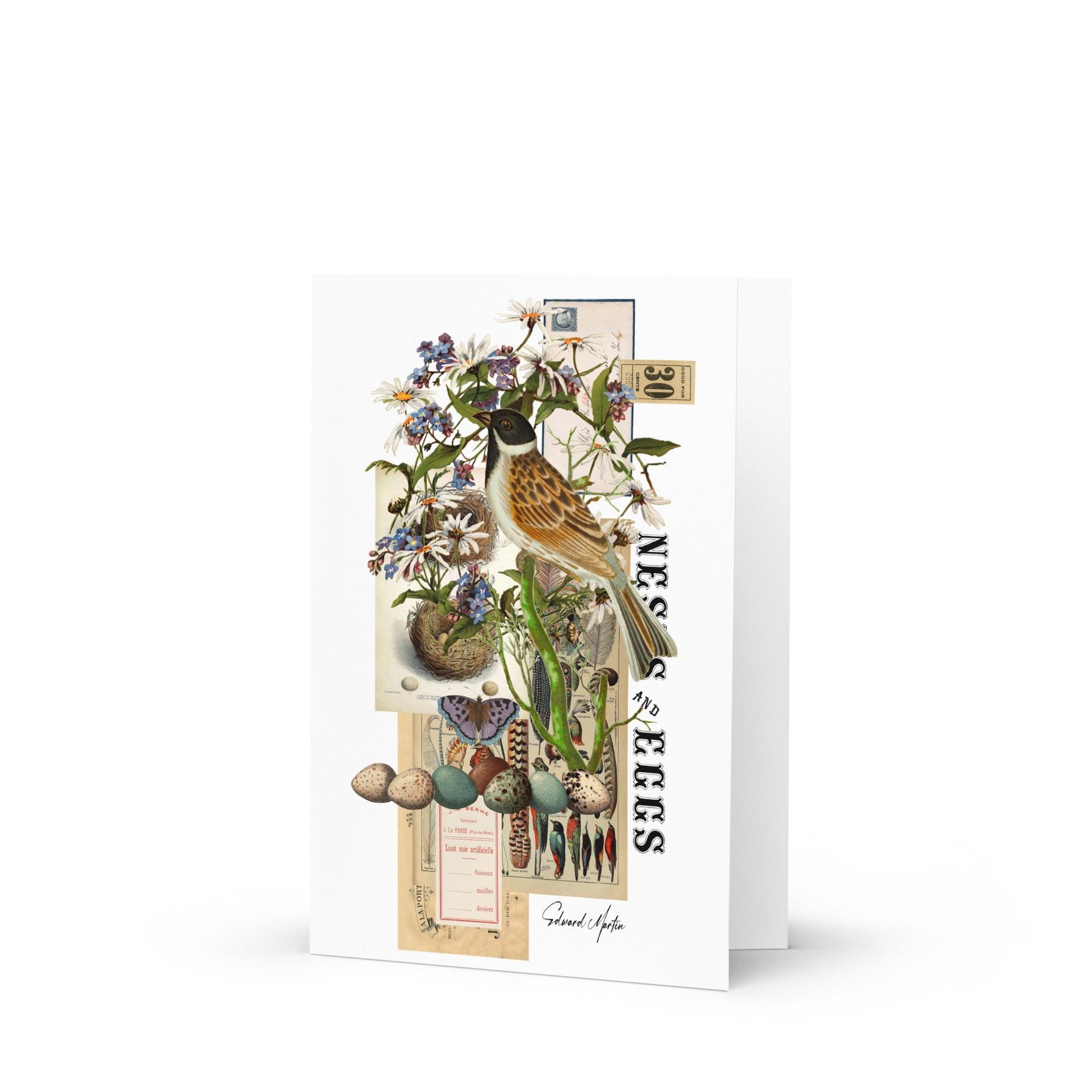 Blank Note Card-Vintage Bird Collage - Elementologie