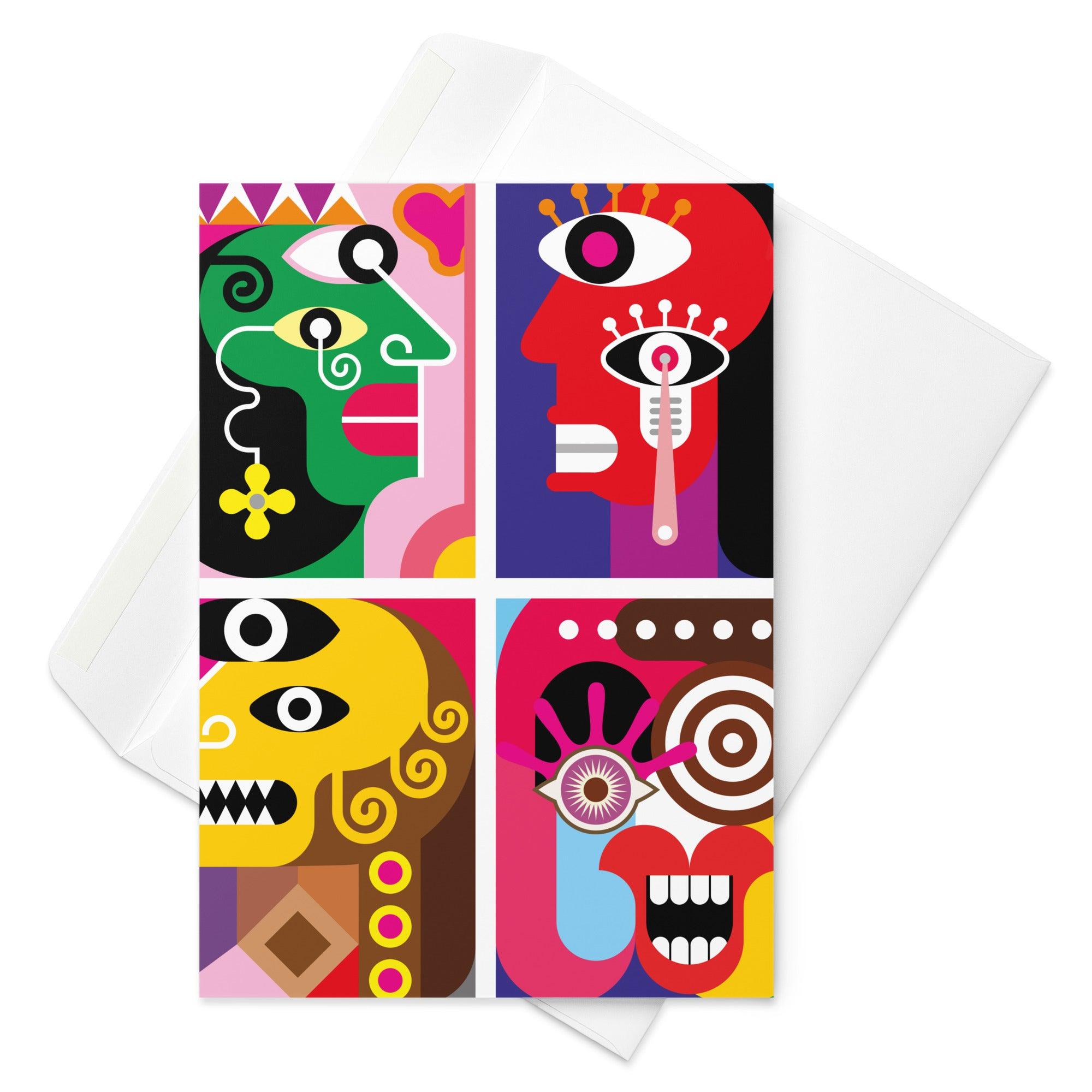 Blank Note Card-Four Faces - Elementologie