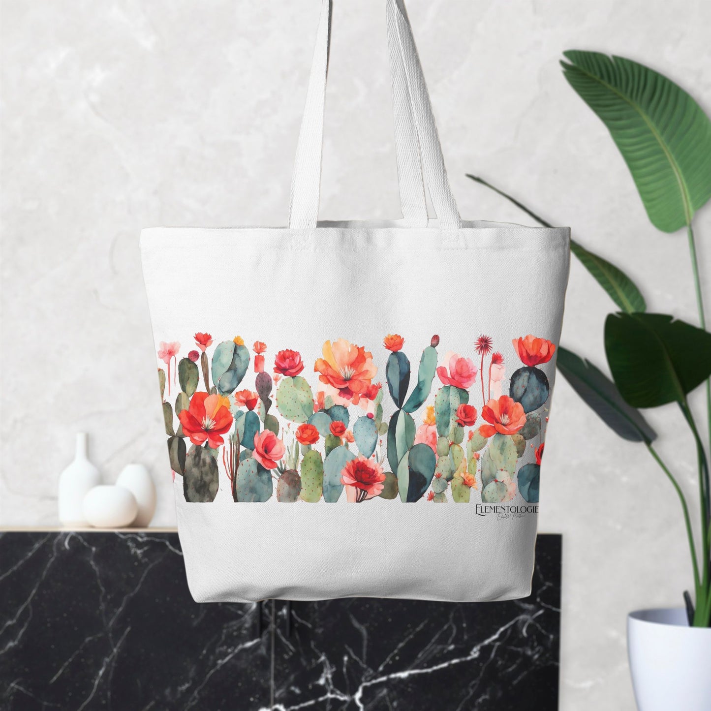 Oversized Tote |  Blooming Cacti