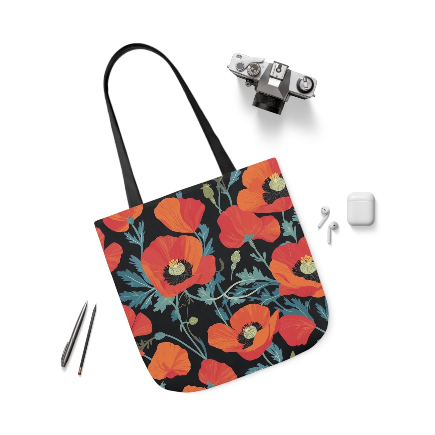 Red Poppy Canvas Tote Bag - 3 Sizes