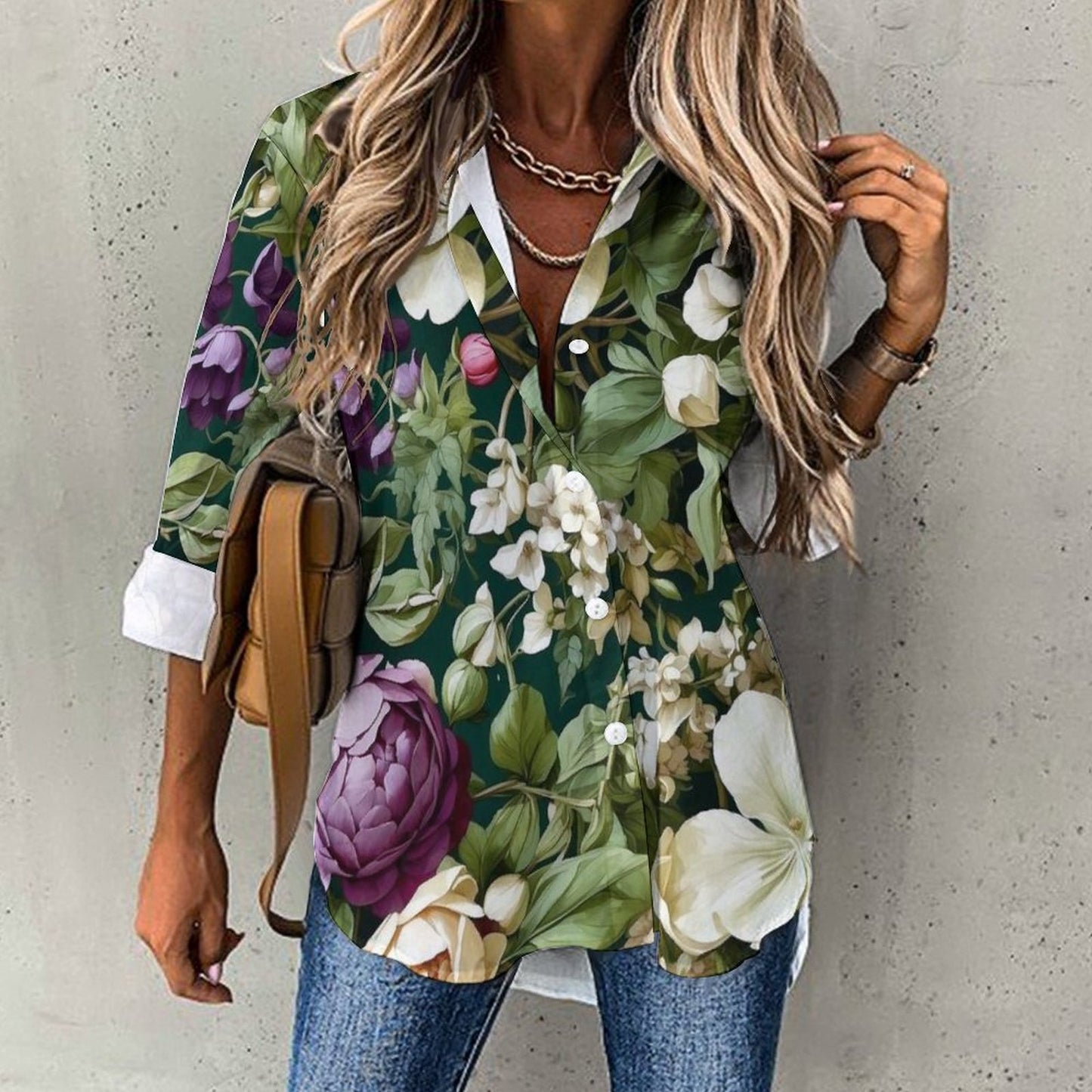 Casual Long Sleeve Irregular Hem Shirt for Women