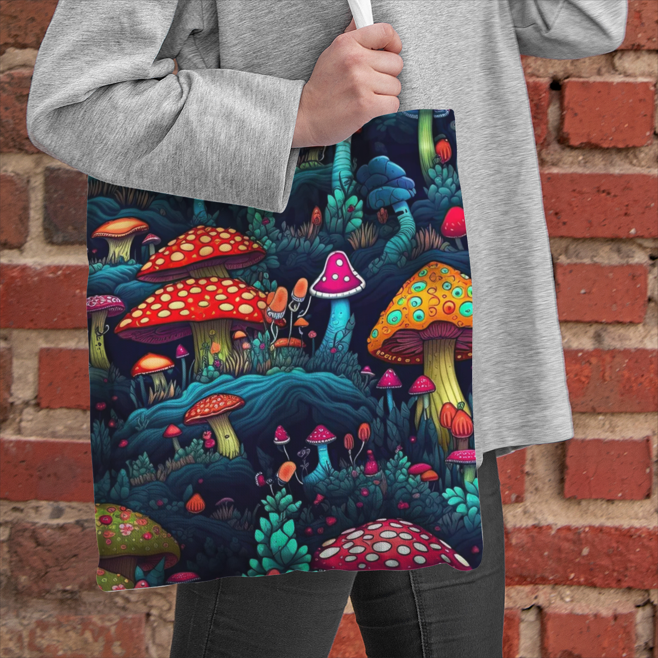 Heavy Duty and Strong Natural Canvas Tote Bags-Magical Mushrooms No.16