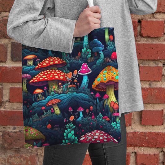 Heavy Duty and Strong Natural Canvas Tote Bags-Magical Mushrooms No.16