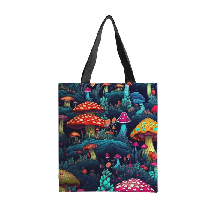 Heavy Duty and Strong Natural Canvas Tote Bags-Magical Mushrooms No.16