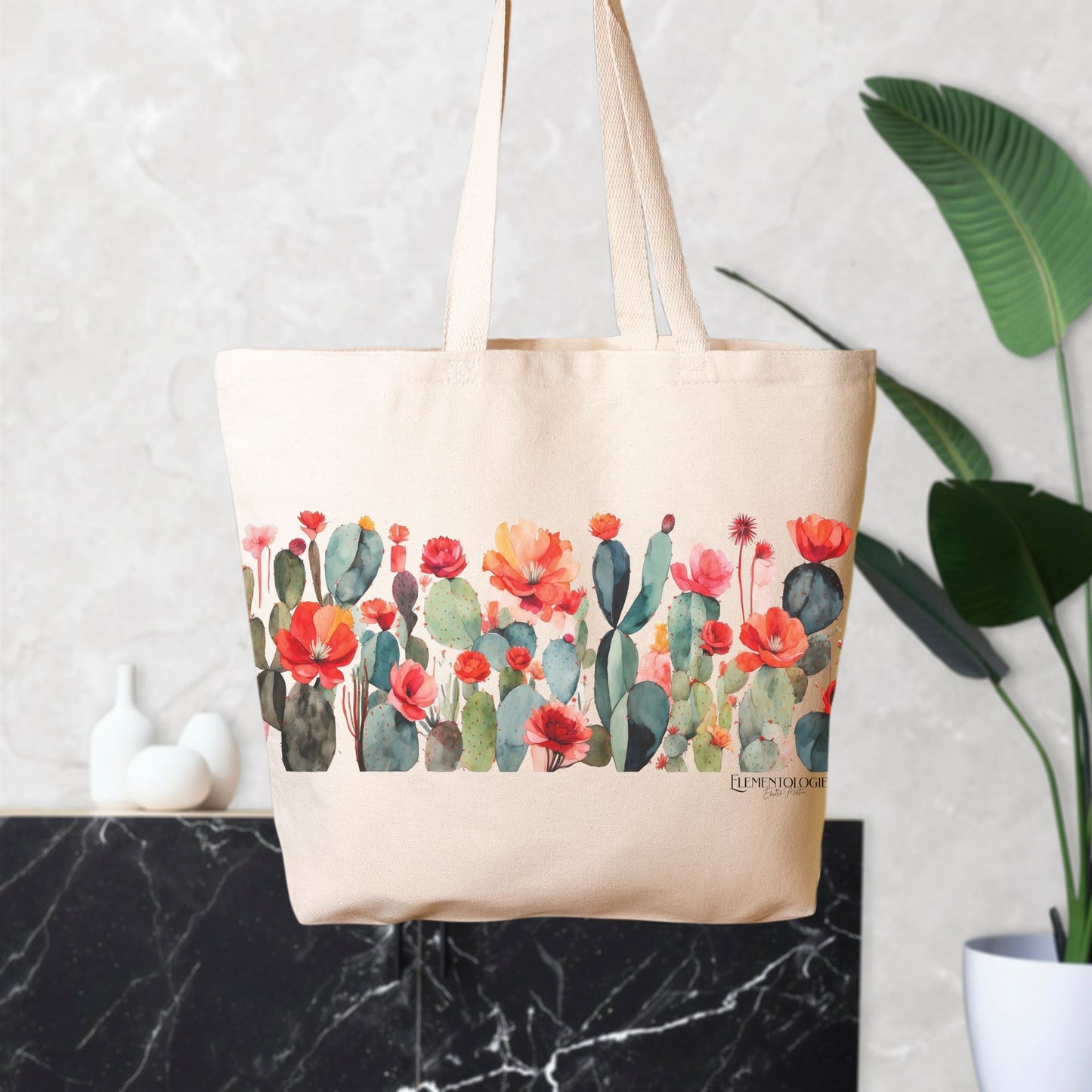 Oversized Tote |  Blooming Cacti