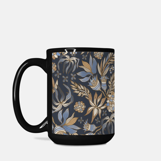 Mug Deluxe 15oz. Black-Boho Floral