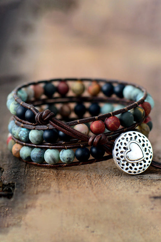 Handmade Triple Layered Beaded Agate Bracelet