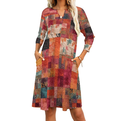 Elementologie 7-Point Sleeve Dress | Premium Polyester + Spandex Blend | Fashionable V-Neck Design | Versatile Style - Premium  from Inkedjoy - Just $36.30! Shop now at Elementologie