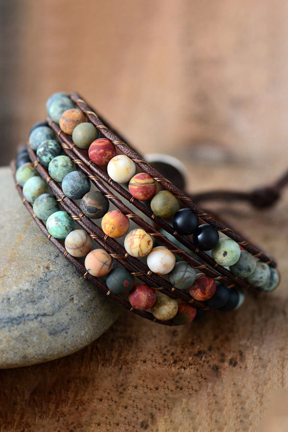 Handmade Triple Layered Beaded Agate Bracelet