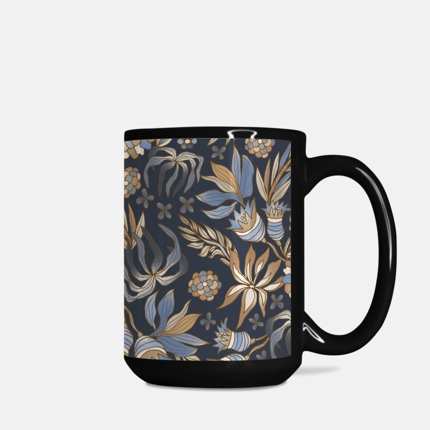 Mug Deluxe 15oz. Black-Boho Floral