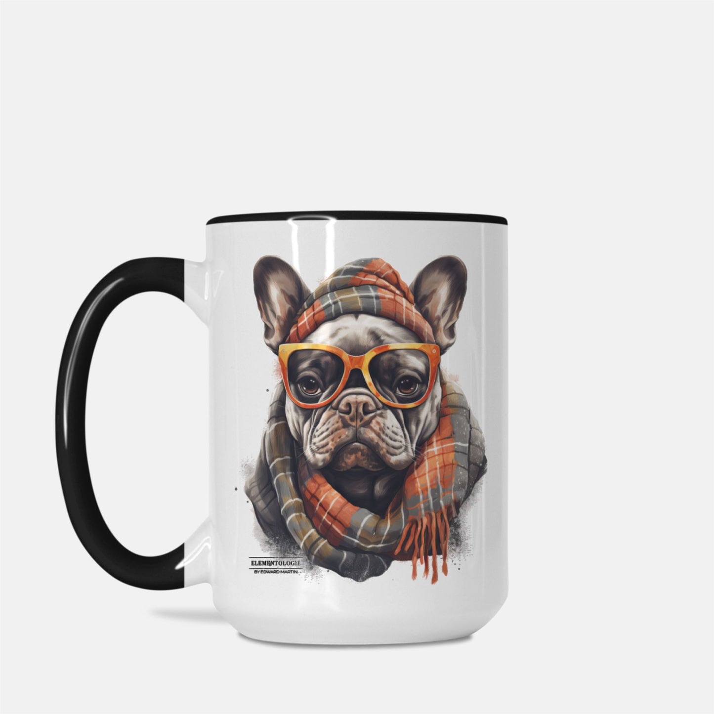 Frenchie Mug Deluxe 15oz. (Black + White)-Albert