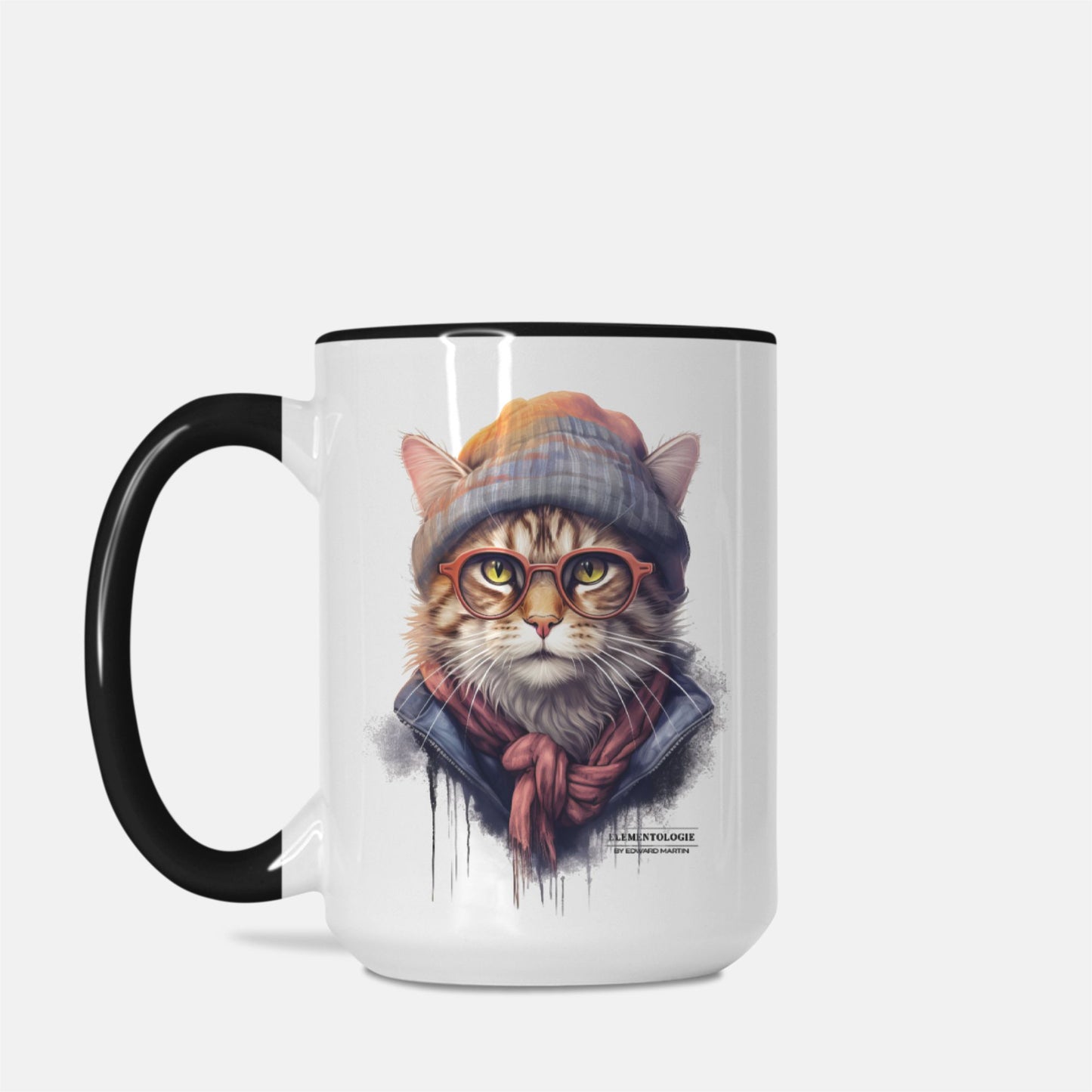 Cat Mug Deluxe 15oz. (Black + White)-Simon