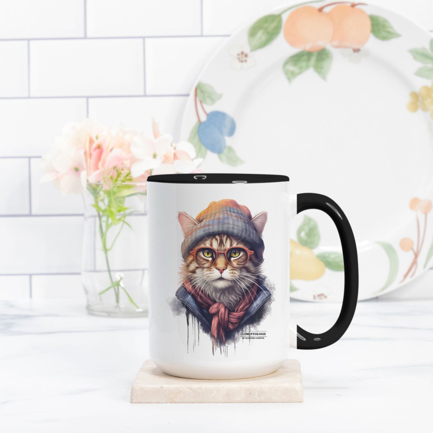 Cat Mug Deluxe 15oz. (Black + White)-Simon