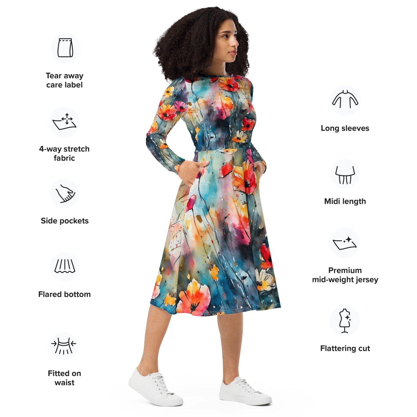 Long Sleeve Midi Dress - Premium  from Elementologie - Just $49.95! Shop now at Elementologie