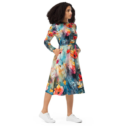Long Sleeve Midi Dress - Premium  from Elementologie - Just $49.95! Shop now at Elementologie