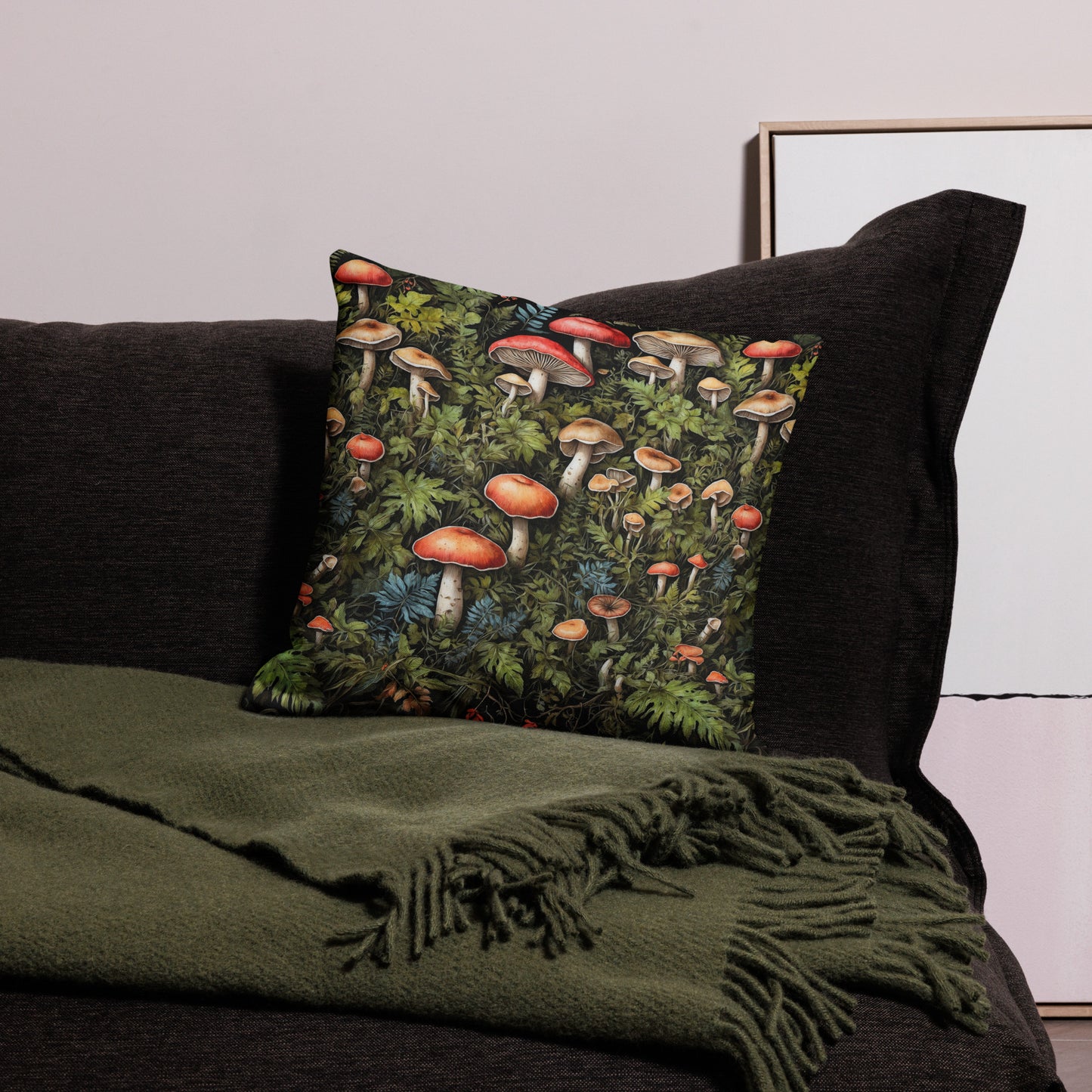 Artistic Forest Mushroom Decor Premium Throw Pillow