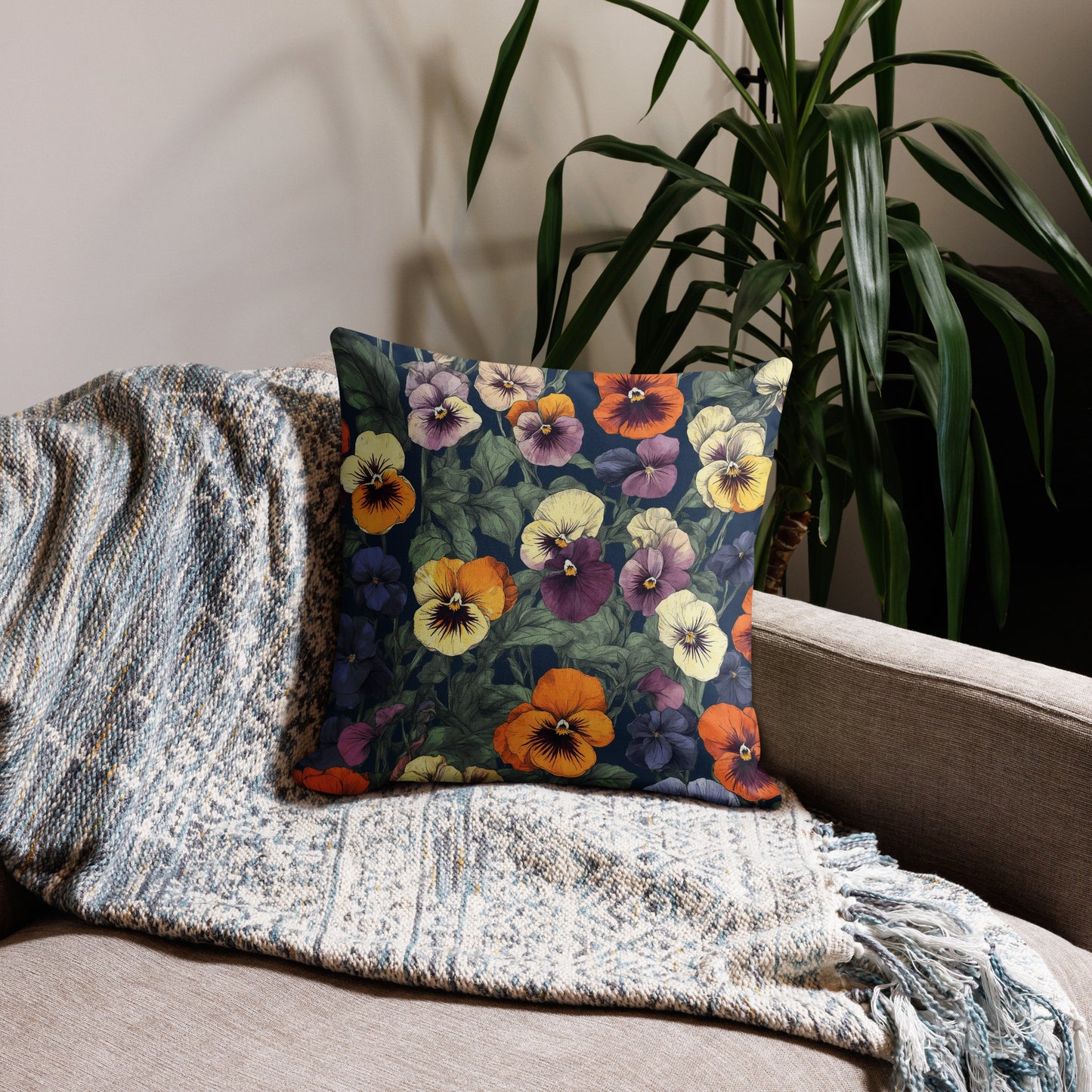 Premium Pillow| Pansy Garden| Elementologie Home Decor