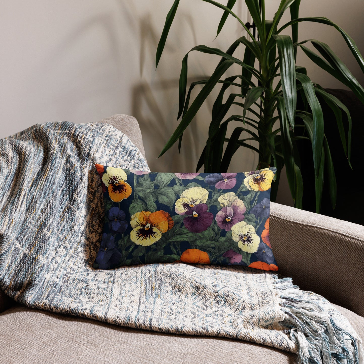 Premium Pillow| Pansy Garden| Elementologie Home Decor