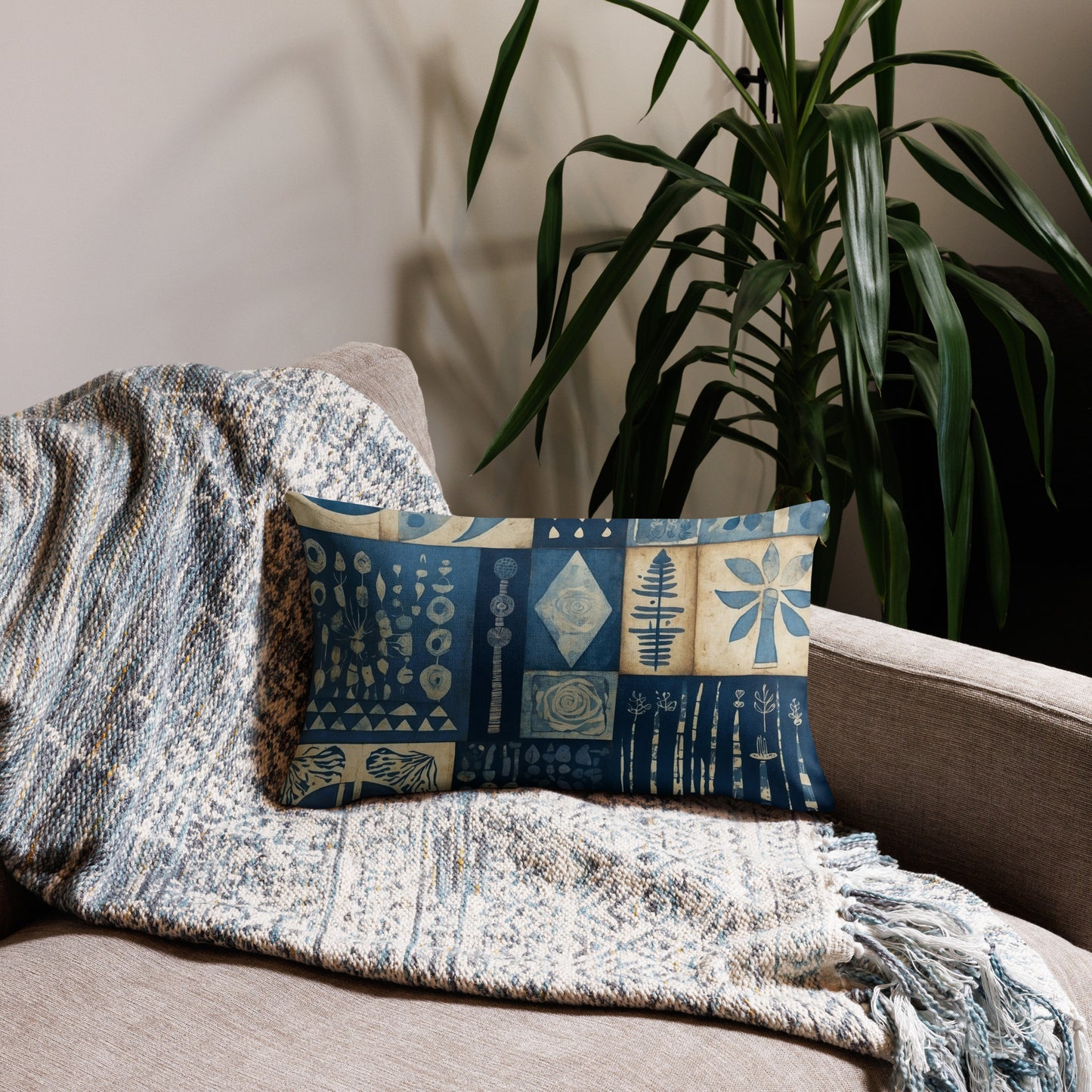 Premium Cyanotype Pattern Throw Pillow