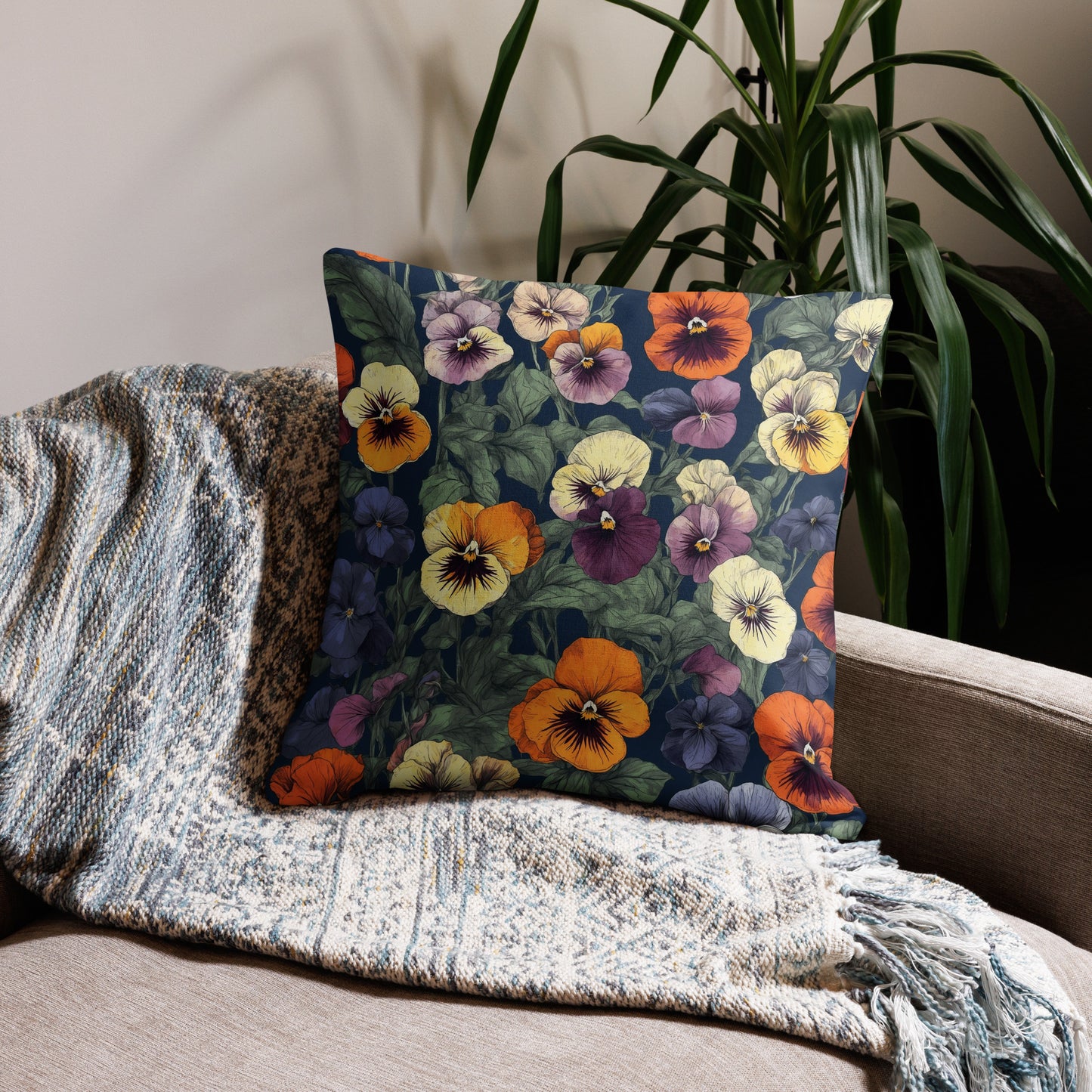 Premium Pillow| Pansy Garden| Elementologie Home Decor