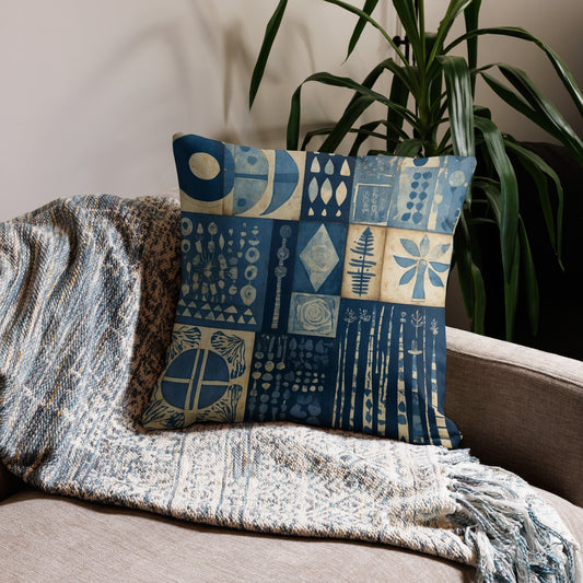 Premium Cyanotype Pattern Throw Pillow