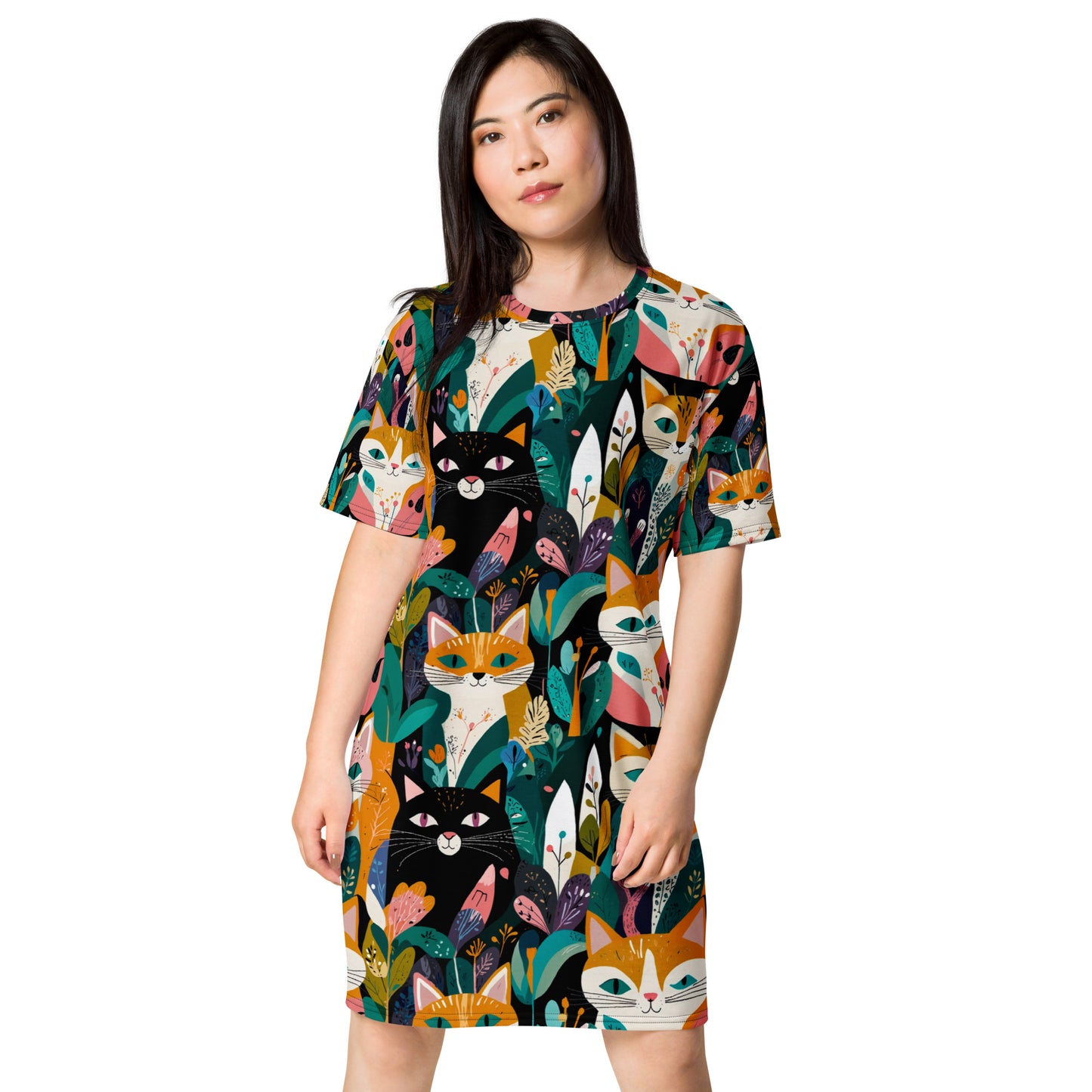 Versatile Stylish T-Shirt Dress| Woodland Kitties