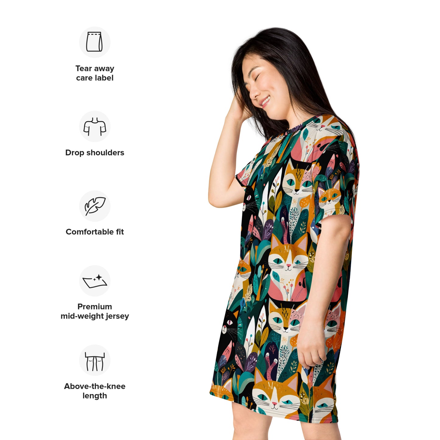 Versatile Stylish T-Shirt Dress| Woodland Kitties