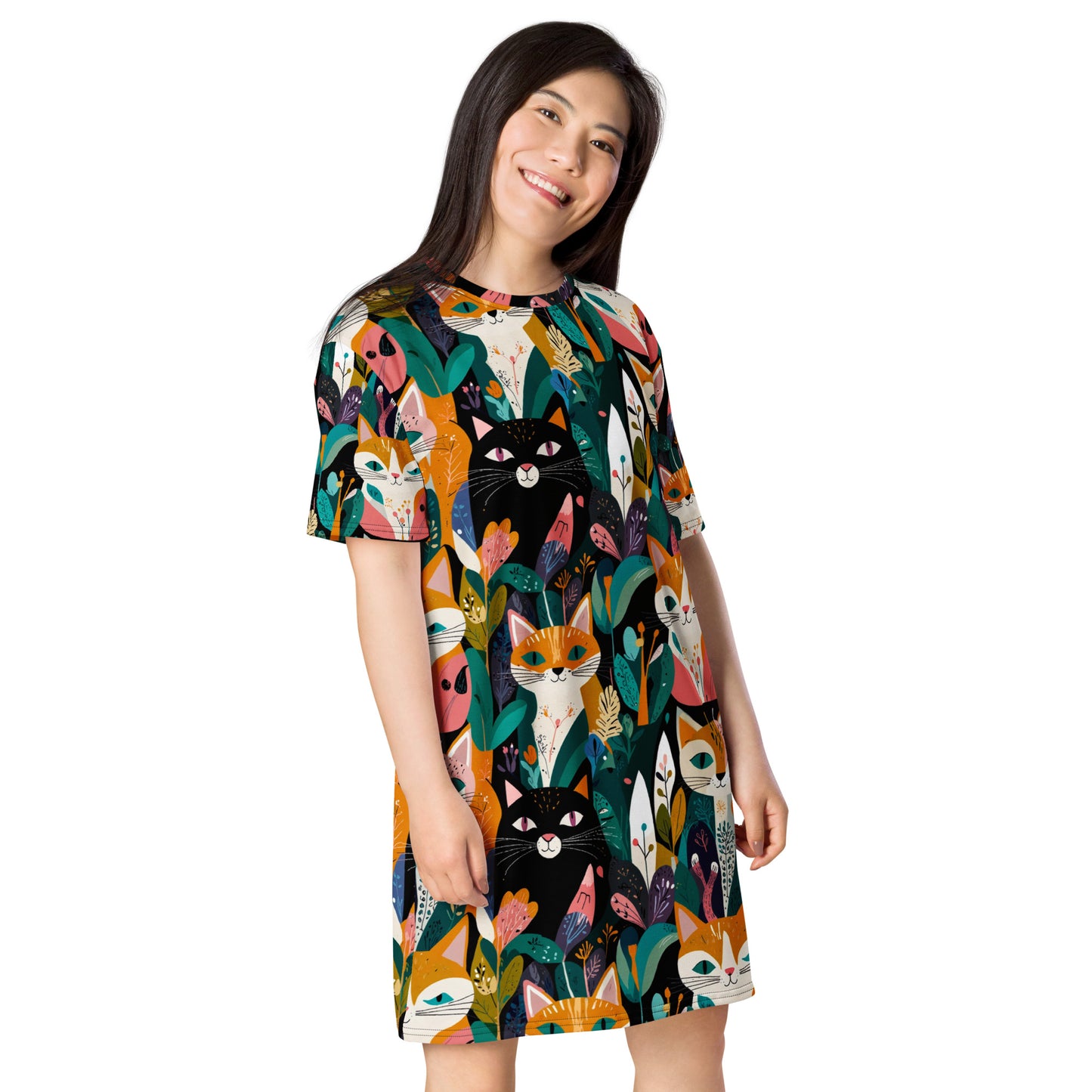 Versatile Stylish T-Shirt Dress| Woodland Kitties