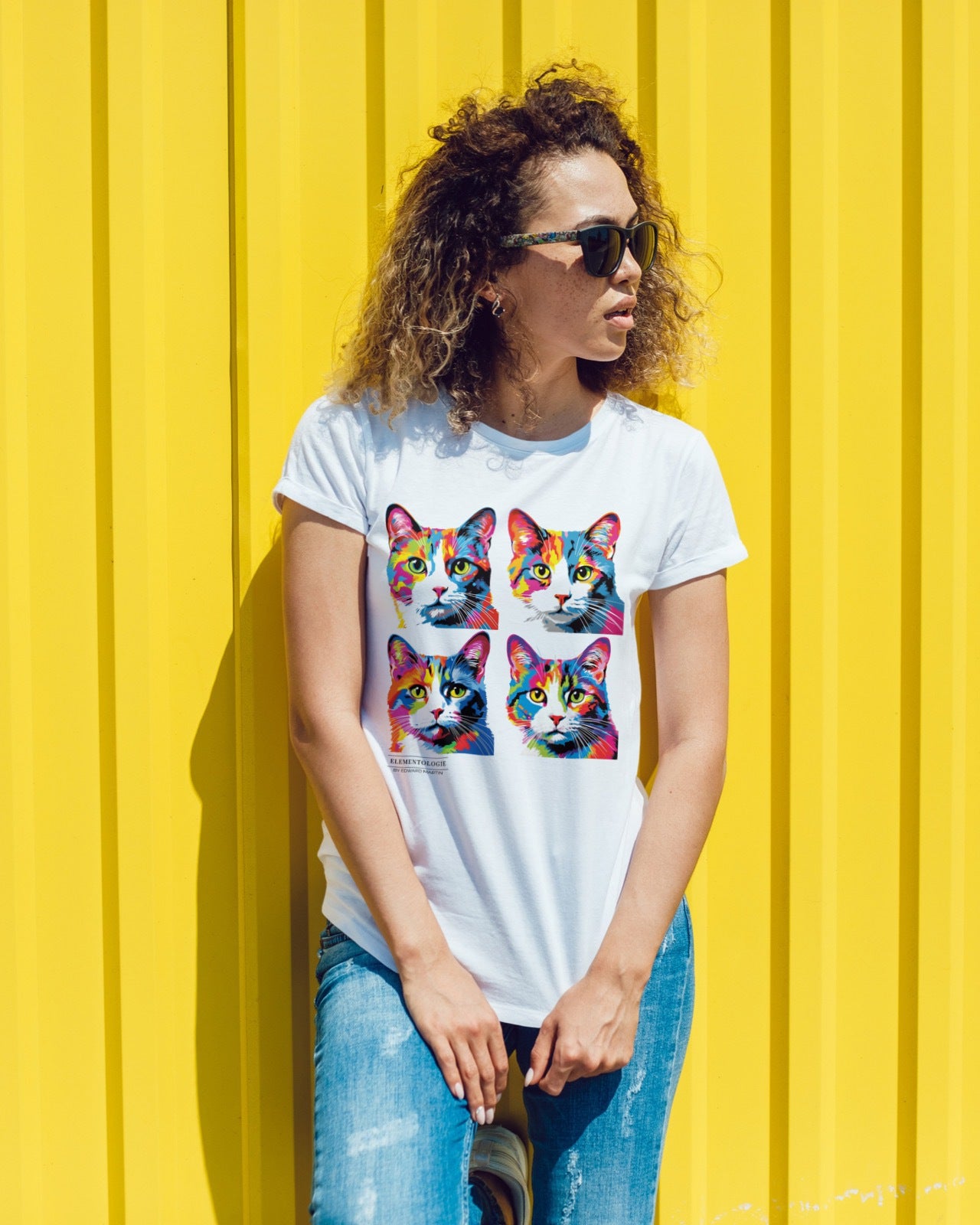 Women’s Boyfriend T-shirt-Warhol Cat No.01