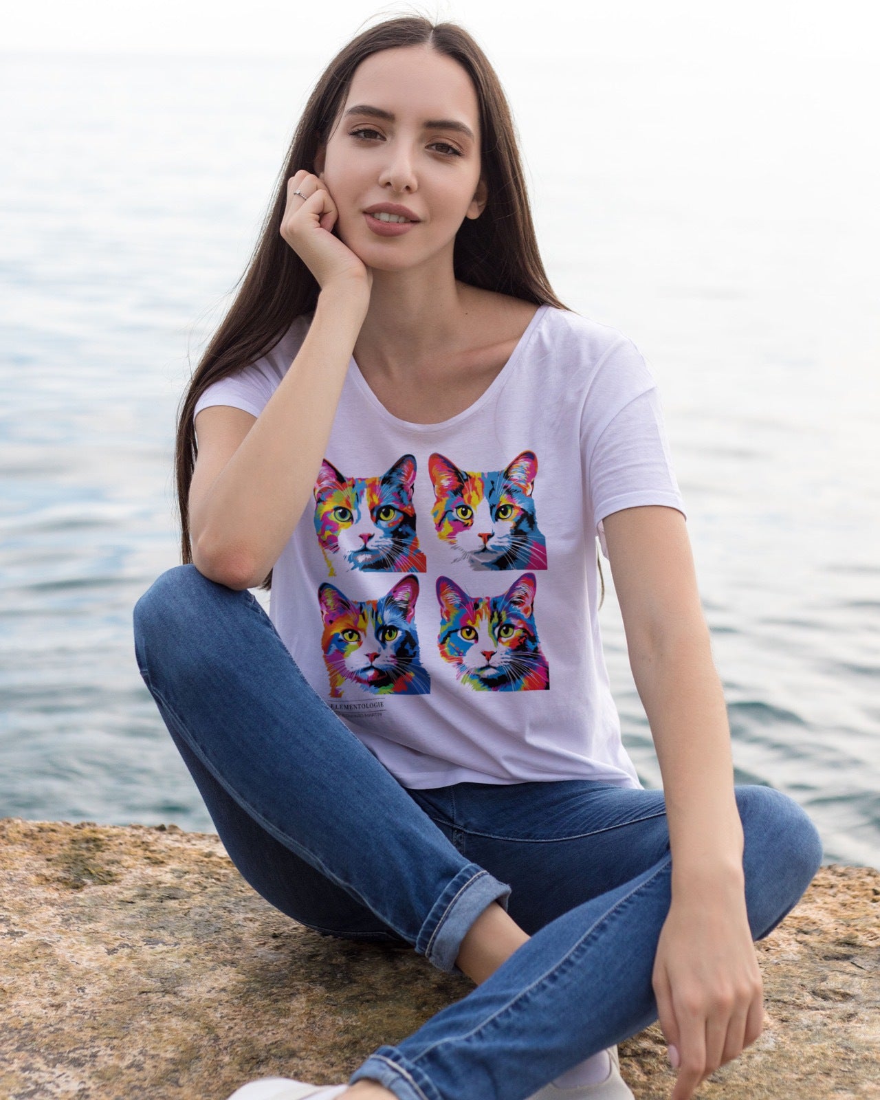 Women’s Boyfriend T-shirt-Warhol Cat No.01