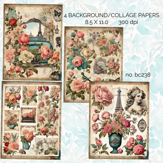 Printable Art Papers | NO. BC238 | Instant Downloads |French Flower Market