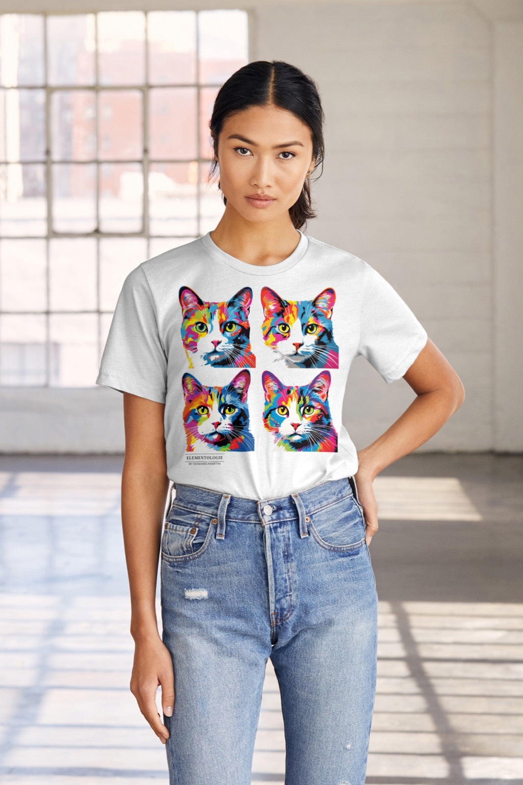 Women’s Boyfriend T-shirt-Warhol Cat No.01