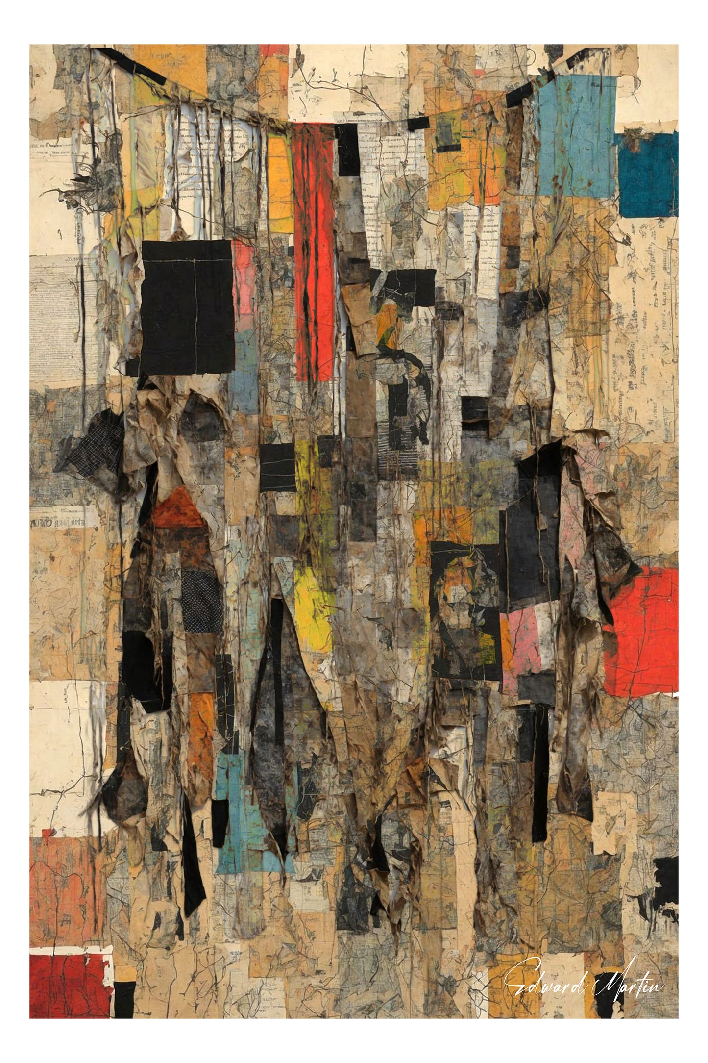 Abstract Collage Art Poster |  By a Thread by Edward Martin