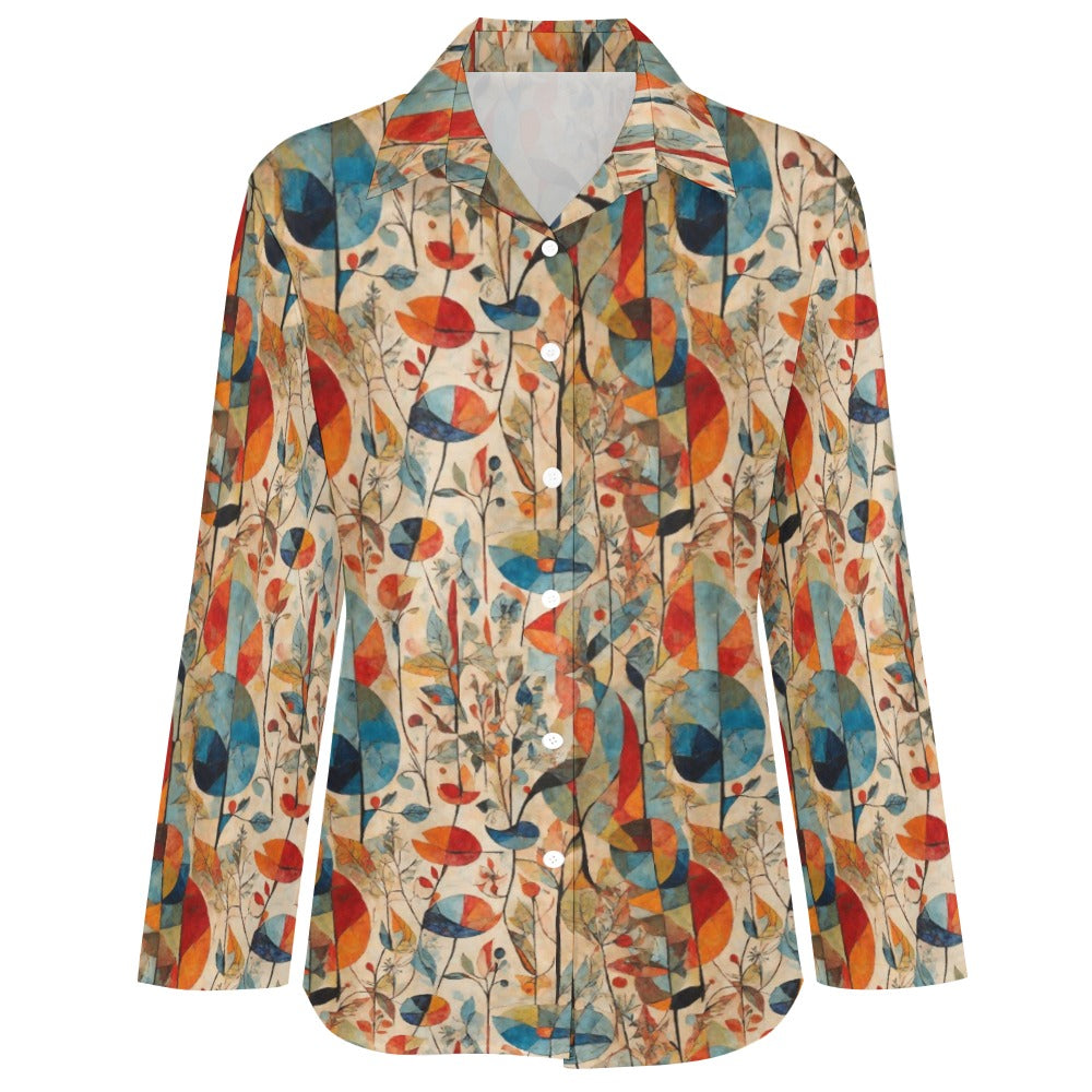 Unique Women's Irregular Hem Shirt|Garden Abstract