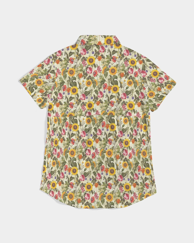 Womens Short Sleeve Button Up Shirt-Sunflower